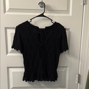 Divided Black Smocked Short Sleeve Blouse